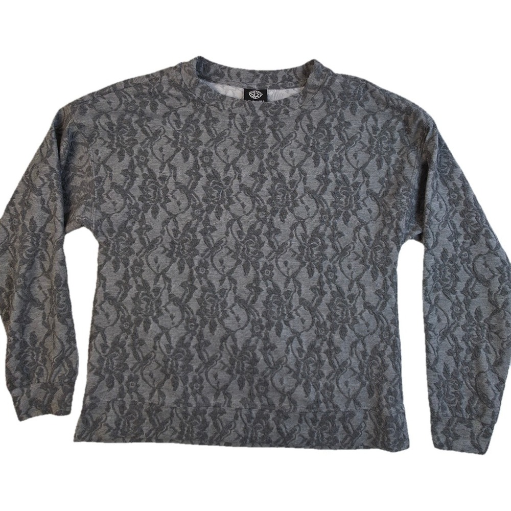 Bobeau Sweatshirt Women XS Grey Floral Jacquard Crew Neck MT5331 Excellent
